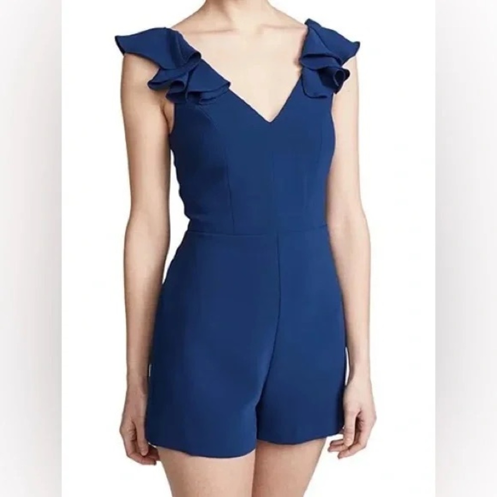 NWT Amanda Uprichard formal navy ruffle sleeve romper, M